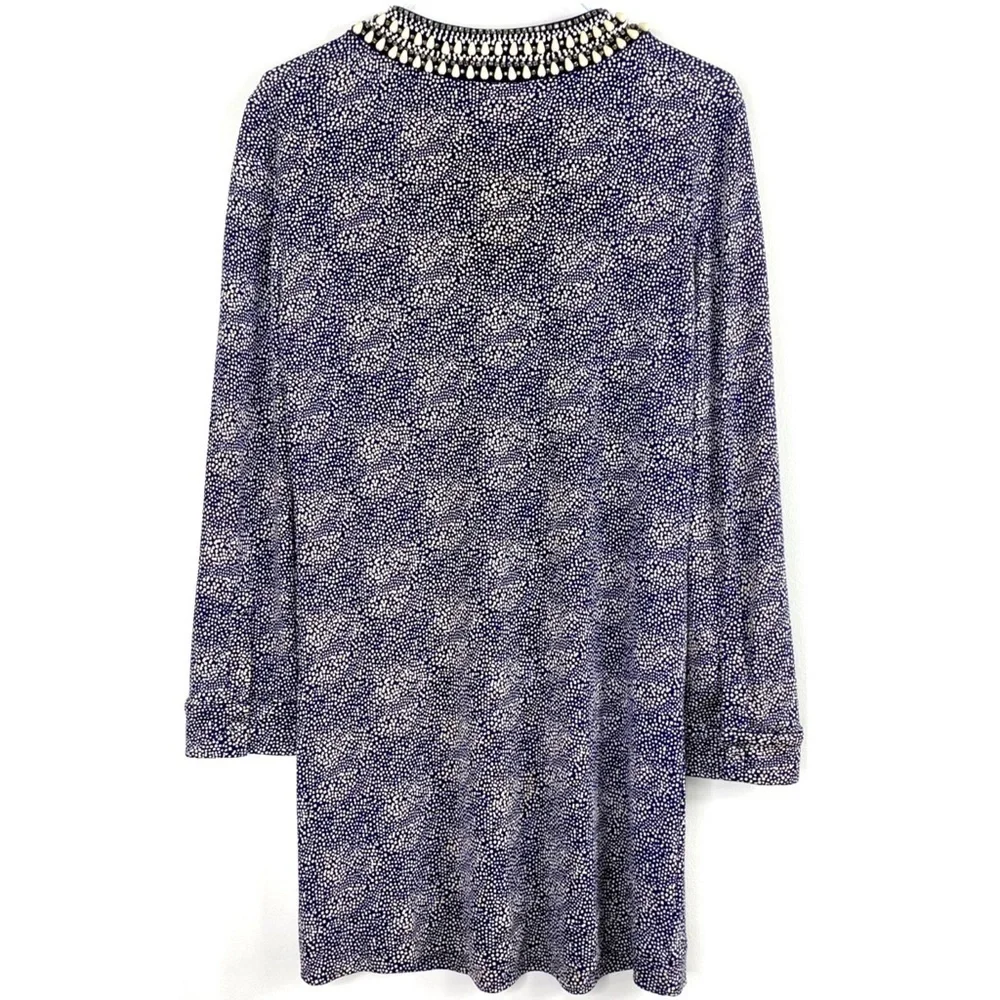 TORY Burch Silk Beaded Neck Dots Print Tunic Top in Blue Size S